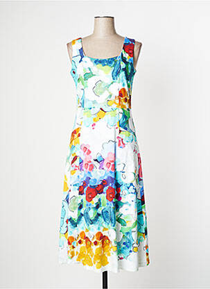 Robe longue imprimé fantaisie sans manche blanc DOLCEZZA femme