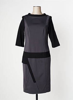Robe mi-longue manches 3/4 manches 3/4 gris O.K.S femme