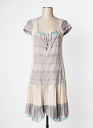 Robe mi-longue manches courtes manches courtes beige O.K.S femme