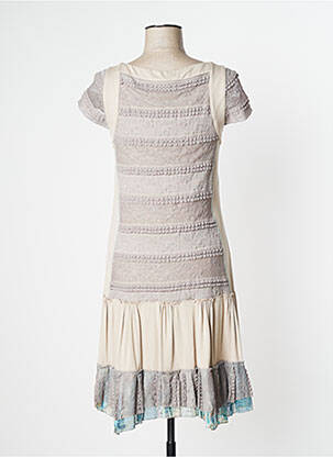 Robe mi-longue manches courtes manches courtes beige O.K.S femme