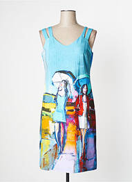 Robe mi-longue imprimé fantaisie fines bretelles bleu DOLCEZZA femme
