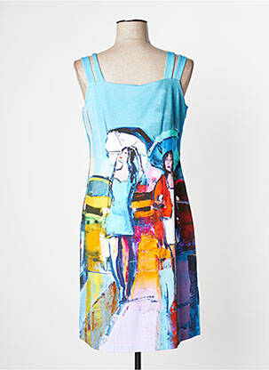 Robe mi-longue imprimé fantaisie fines bretelles bleu DOLCEZZA femme