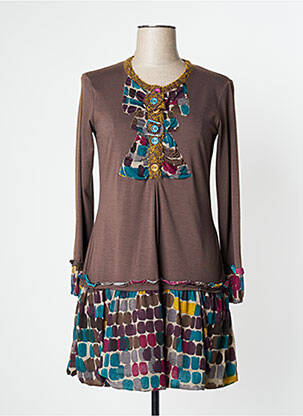 Robe courte manches longues manches longues marron O.K.S femme