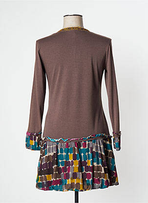 Robe courte manches longues manches longues marron O.K.S femme