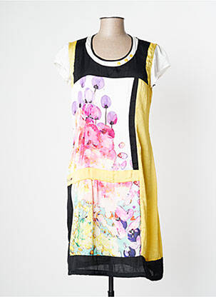 Robe mi-longue manches courtes manches courtes jaune O.K.S femme