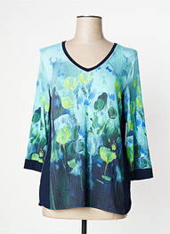T-shirt col v manches 3/4 bleu DOLCEZZA femme
