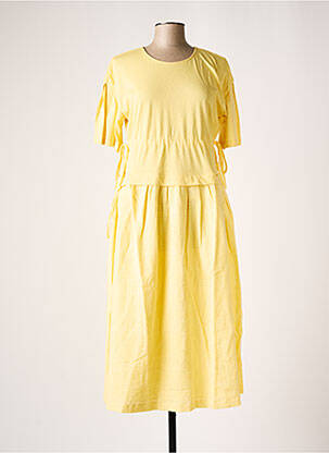Robe mi-longue tissage crêpe manches courtes jaune SALSA femme