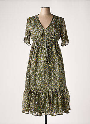 Robe mi-longue coupe fluide manches courtes vert LE PETIT BAIGNEUR femme
