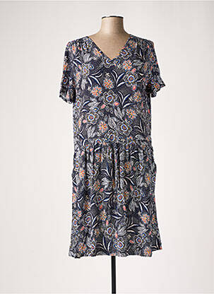 Robe mi-longue imprimé fleurs manches courtes bleu LE PETIT BAIGNEUR femme
