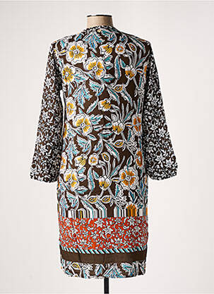 Robe mi-longue imprimé fleurs manches longues marron LE PETIT BAIGNEUR femme