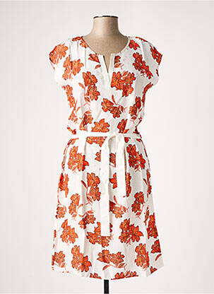 Robe mi-longue imprimé fleurs manches courtes orange LE PETIT BAIGNEUR femme
