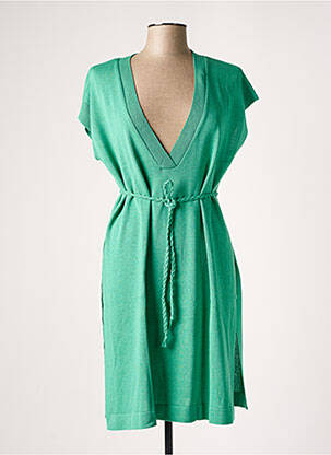 Pull tunique finition bords-côtes manches courtes vert LE PETIT BAIGNEUR femme
