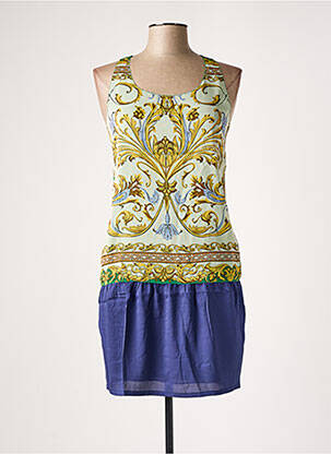 Robe mi-longue tissage crêpe sans manche vert SEE U SOON femme