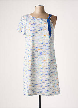 Robe mi-longue imprimé fantaisie manches courtes bleu SEE U SOON femme