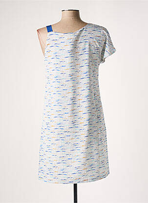 Robe mi-longue imprimé fantaisie manches courtes bleu SEE U SOON femme