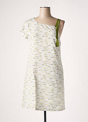 Robe mi-longue imprimé fantaisie manches courtes vert SEE U SOON femme