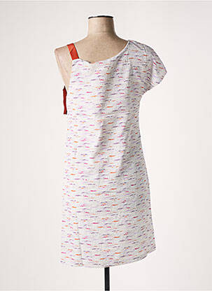 Robe mi-longue imprimé fantaisie manches courtes orange SEE U SOON femme