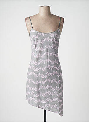 Robe mi-longue imprimé fleurs fines bretelles gris KOOKAI femme