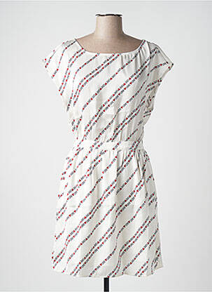 Robe mi-longue imprimé fantaisie manches courtes blanc CAMAIEU femme