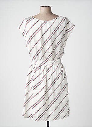 Robe mi-longue imprimé fantaisie manches courtes blanc CAMAIEU femme