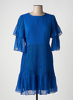 Robe mi-longue tissage crêpe manches courtes bleu SALSA femme