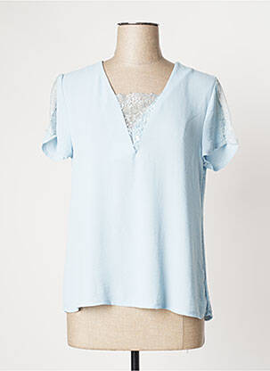 Top col carré manches courtes bleu MOKA'S femme