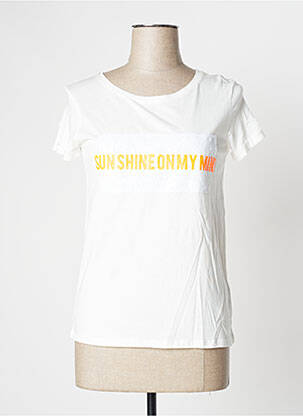 T-shirt sérigraphie floquée manches courtes blanc CAMAIEU femme