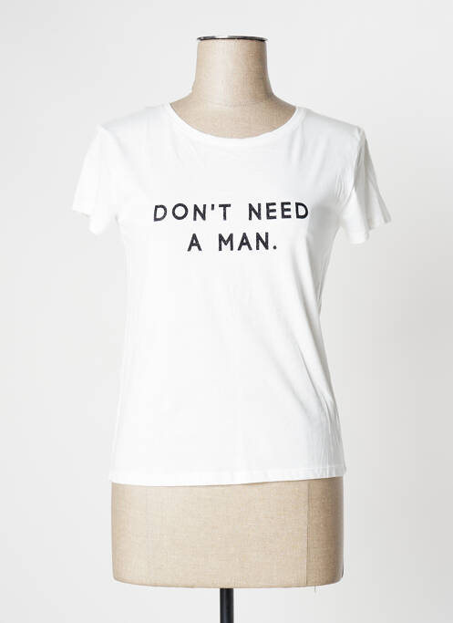 T-shirt sérigraphie floquée manches courtes blanc CAMAIEU femme