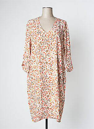 Robe mi-longue imprimé fleurs manches 3/4 orange LE PETIT BAIGNEUR femme