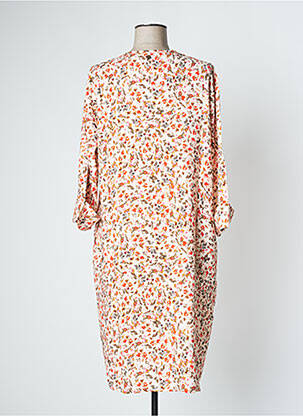 Robe mi-longue imprimé fleurs manches 3/4 orange LE PETIT BAIGNEUR femme