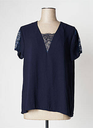 Top col carré manches courtes bleu MOKA'S femme
