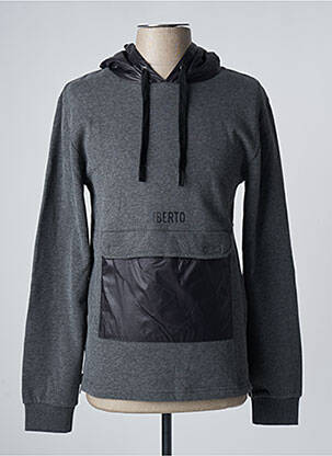 Sweat-shirt à capuche finition bords-côtes manches longues gris LIBERTO homme