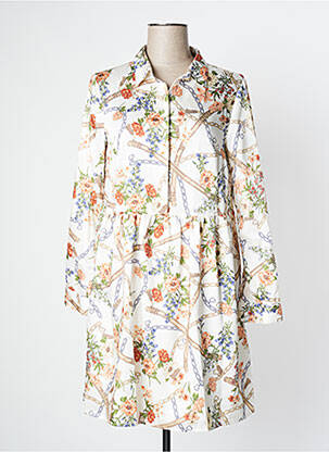 Robe courte coupe évasée manches longues beige CAMAIEU femme