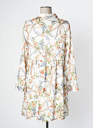 Robe courte coupe évasée manches longues beige CAMAIEU femme