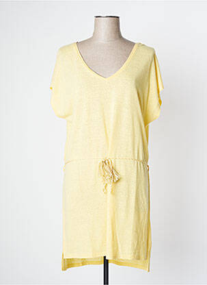 Robe mi-longue coupe fluide manches courtes jaune CAMAIEU femme