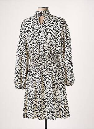 Robe mi-longue imprimé fantaisie manches longues noir FLAMANT ROSE femme