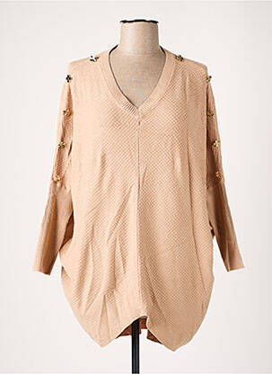 Pull tunique finition bords-côtes manches longues beige ENZORIA femme