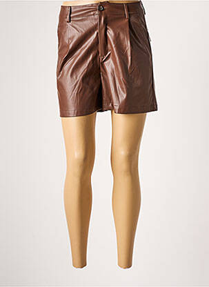 Short tissage simili-cuir taille haute marron VOYELLES femme