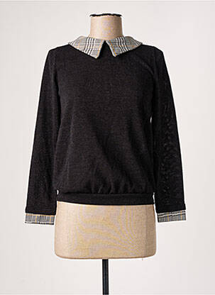 Pull tissage chiné manches longues noir CACHE CACHE femme