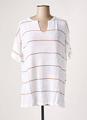 Pull col rond manches courtes blanc POLES femme