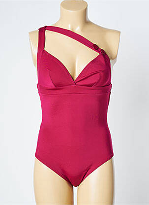 Maillot de bain 1 pièce effet matière satinée haut triangles rouge SIMONE PERELE femme