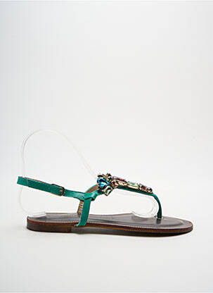 Tongs tissage satiné talon plat jusqu'à 3cm vert KDOPA femme