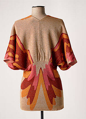 Pull tunique maille fine manches courtes beige MÊME ROAD femme