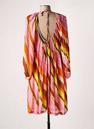 Robe mi-longue imprimé fantaisie manches longues rose MÊME ROAD femme