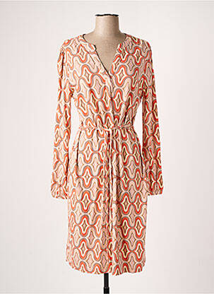 Robe mi-longue imprimé fantaisie manches longues orange ESQUALO femme