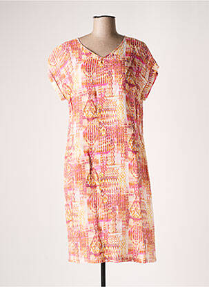 Robe mi-longue imprimé fantaisie manches courtes orange SIGNE NATURE femme
