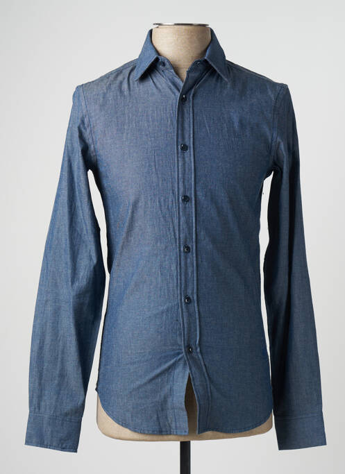 Chemise manches longues poignets boutonnés bleu RAW-7 homme