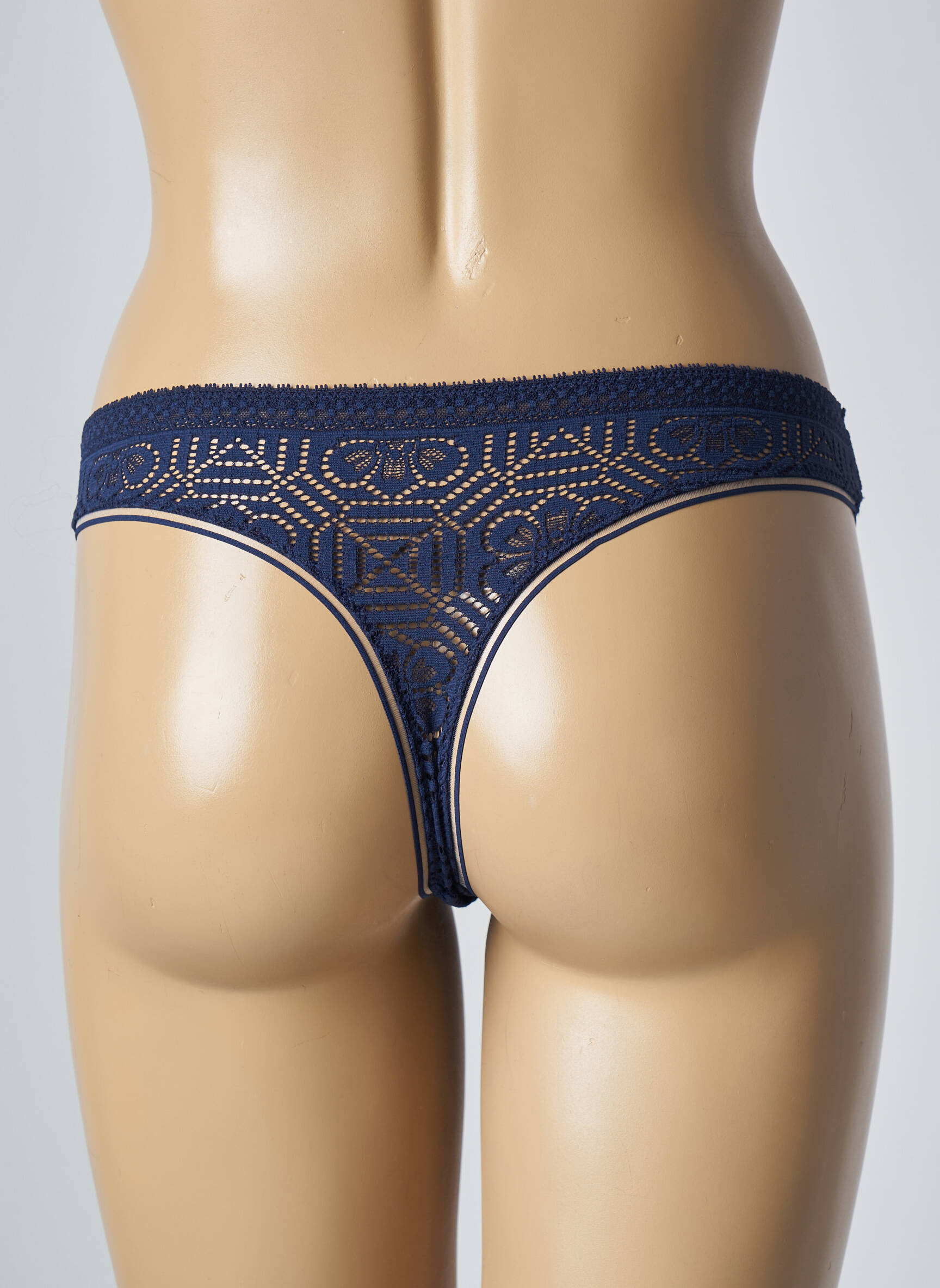 Tanga effet matière satinée bleu SIMONE PERELE femme