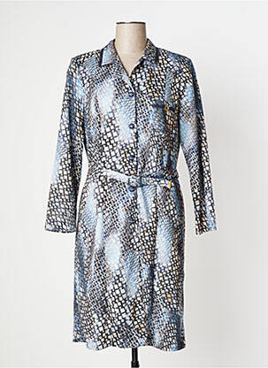 Robe mi-longue imprimé fantaisie manches longues bleu FRANCE RIVOIRE femme