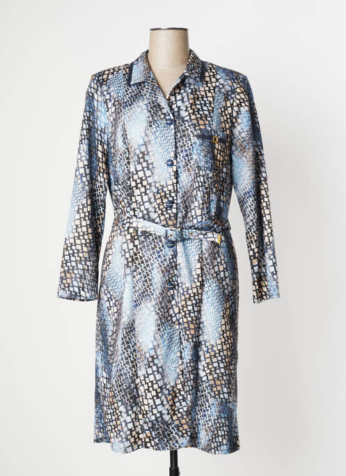 Robe mi-longue imprimé fantaisie manches longues bleu FRANCE RIVOIRE femme
